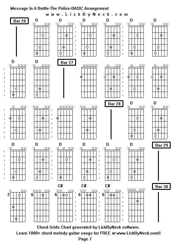 Chord Grids Chart of chord melody fingerstyle guitar song-Message In A Bottle-The Police-BASIC Arrangement,generated by LickByNeck software.